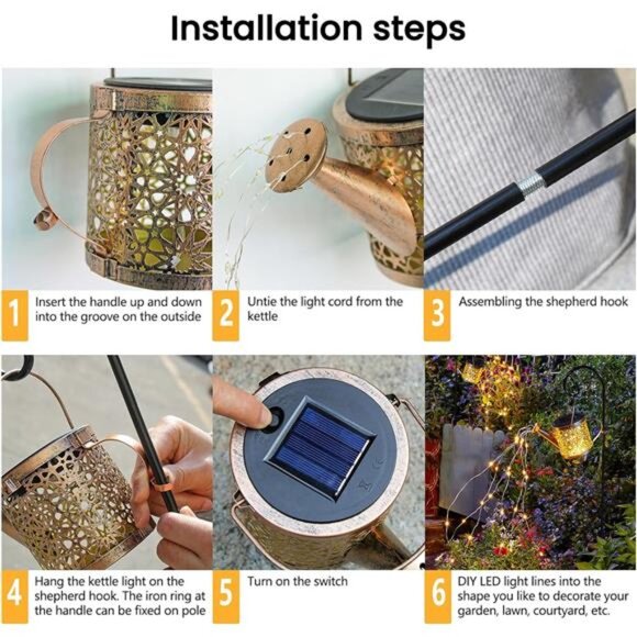 Solar Lights Outdoor Decorative Metal Solar Watering Can Lights Waterproof - Picture 4 of 7